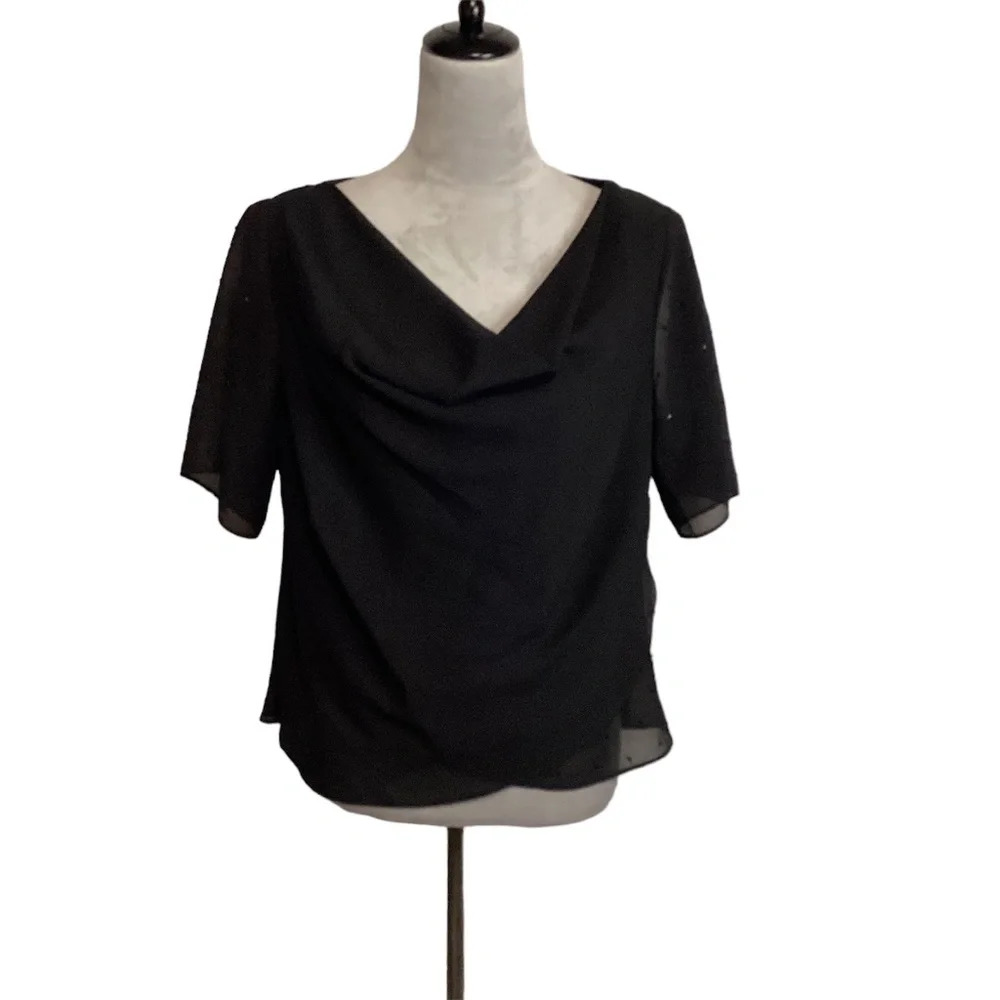 KSL blouse SZ 14W black sequins formal party elegant classic cowl neck NWT